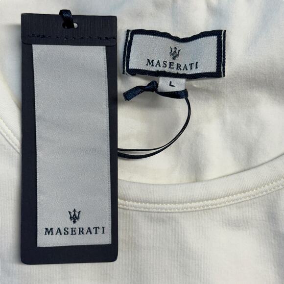 Maserati Rhinestone Tee Shirt NEW Donna Panna Strass Cotton LOGO Womens L White - Picture 3 of 11